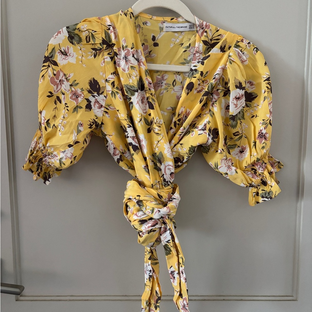 Faithfull the Brand Yellow Floral Wrap Blouse